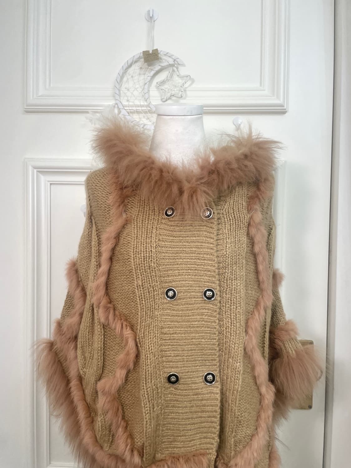 camel rabbit fur hoodie sweater cape 상품이미지5