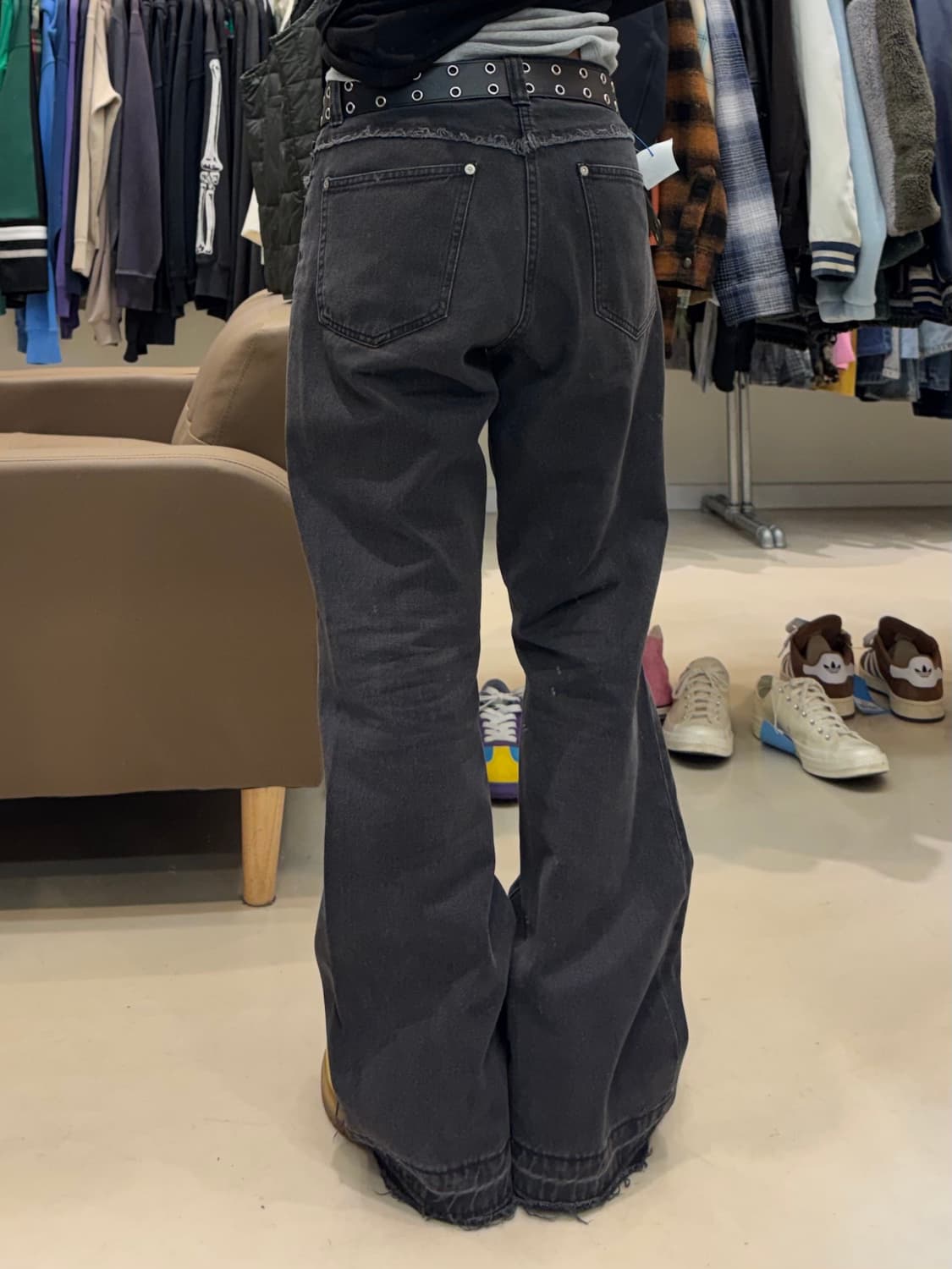 하레 프론트 컷오프 부츠컷 데님 팬츠 상품이미지6