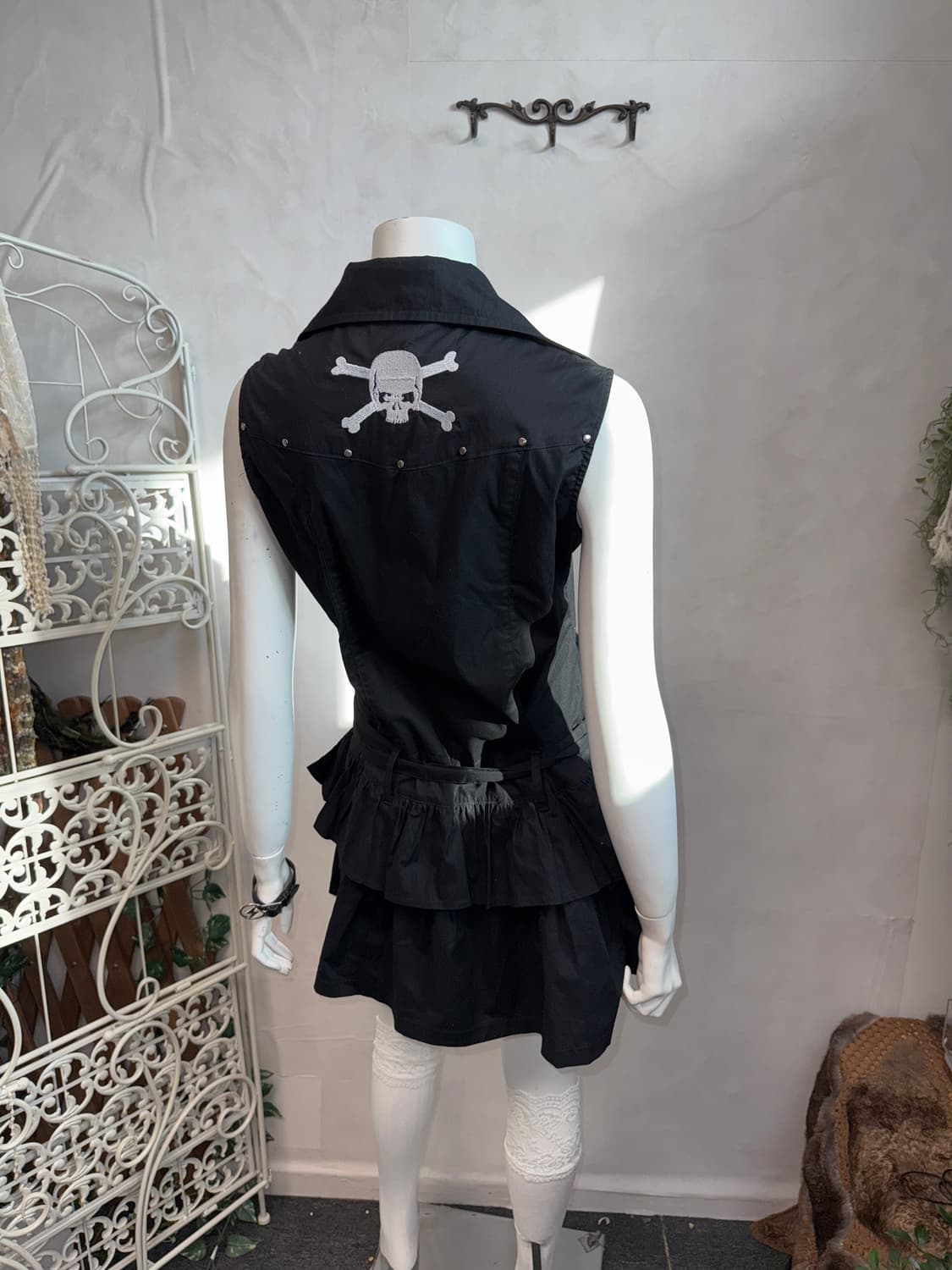 Black punk skull zipper belted ops 상품이미지5