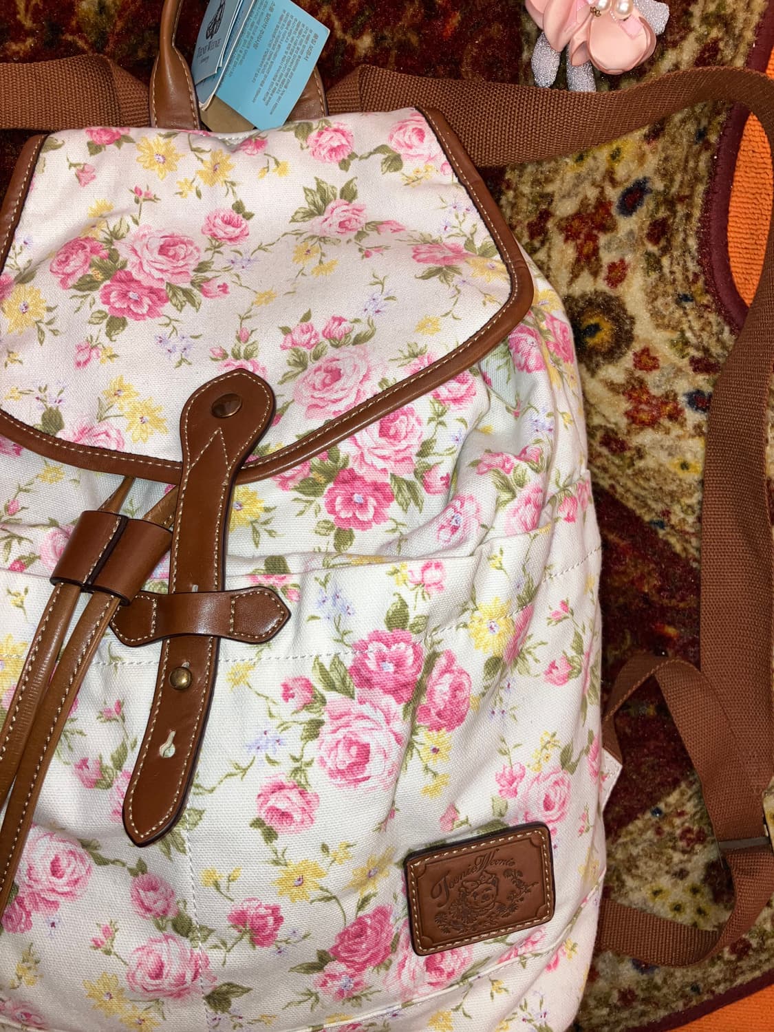 티니위니 플라워 레더 포인트 캔버스 백팩 상품이미지2