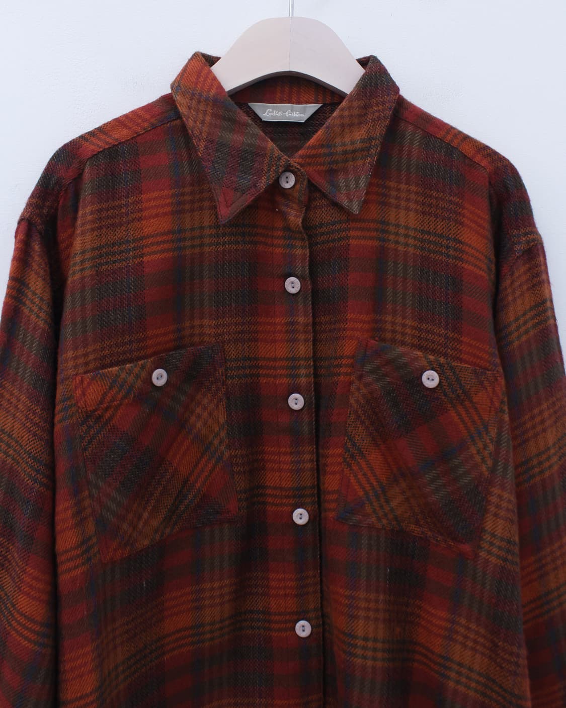 일본 빈티지 울 모직 체크 오버핏 셔츠 상품이미지2