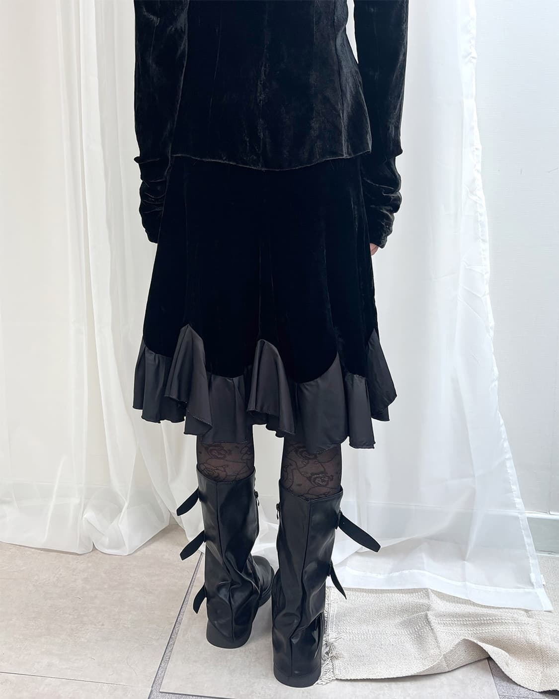 glam charming hem flounce velvet skirt 상품이미지8