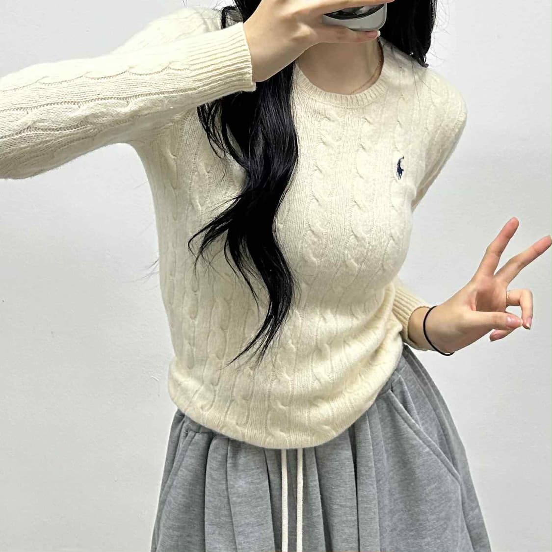 *최신형 폴로 랄프로렌 큐알택 아이보리 핀터깔 케이블 크루넥 걸즈 니트( 상품이미지1