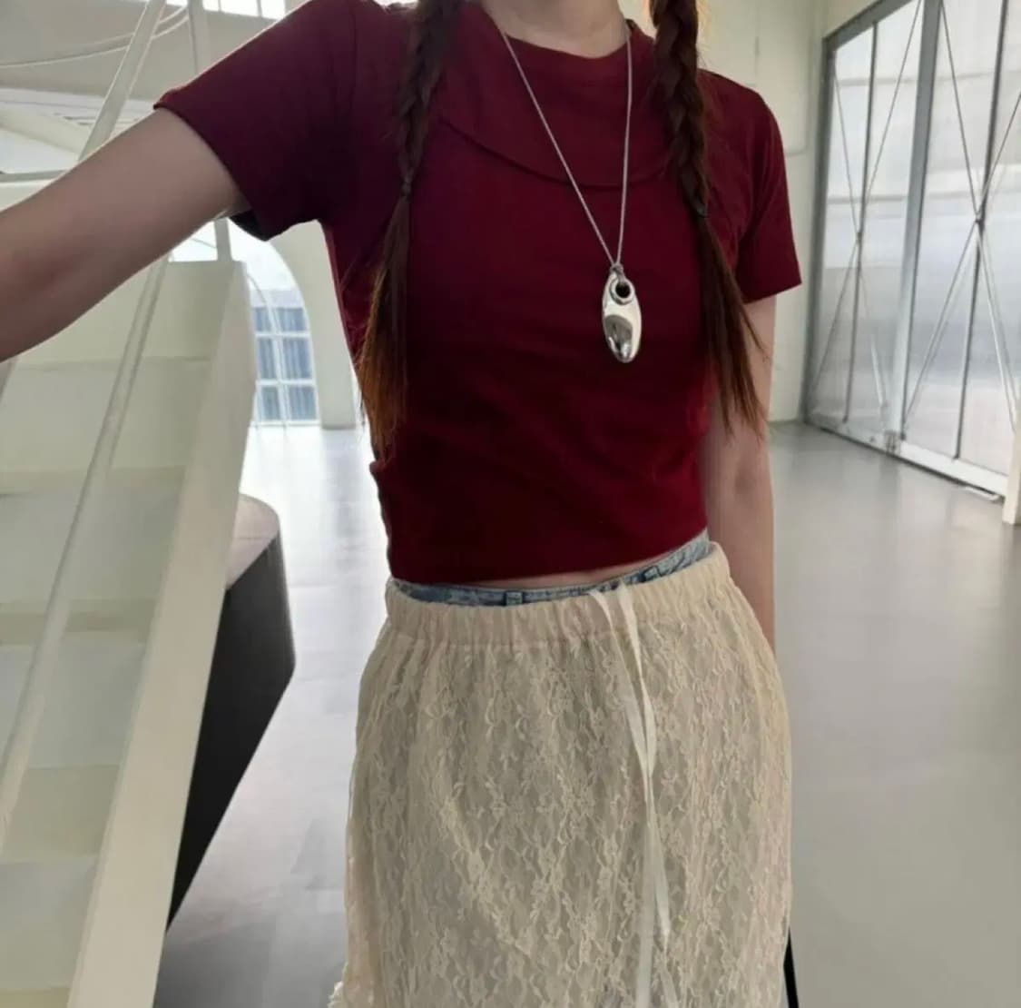 에그이즈 매쉬 레이어링 크롭 티셔츠 상품이미지2