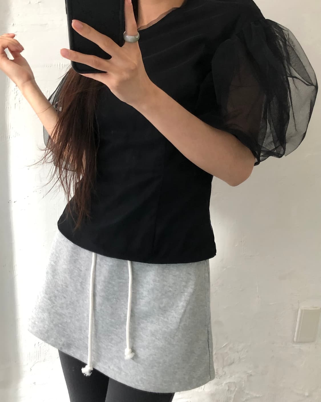 Simone Rocha 시몬 로샤 블랙 컬러 시스루 퍼프 티셔츠 상품이미지3