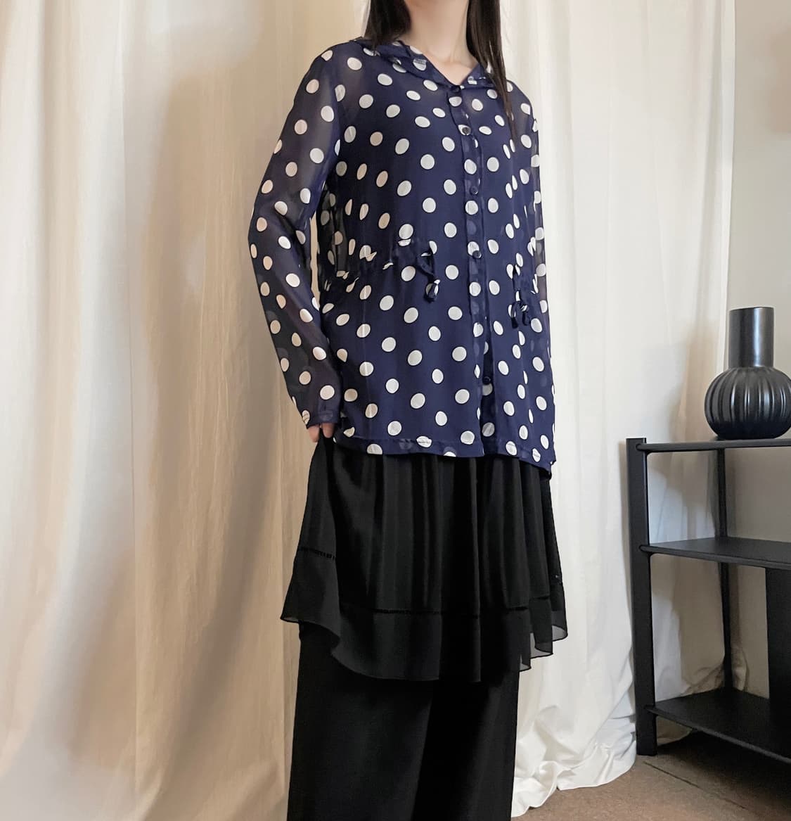 Mesh Dot Hooded Jacket - Navy 상품이미지4