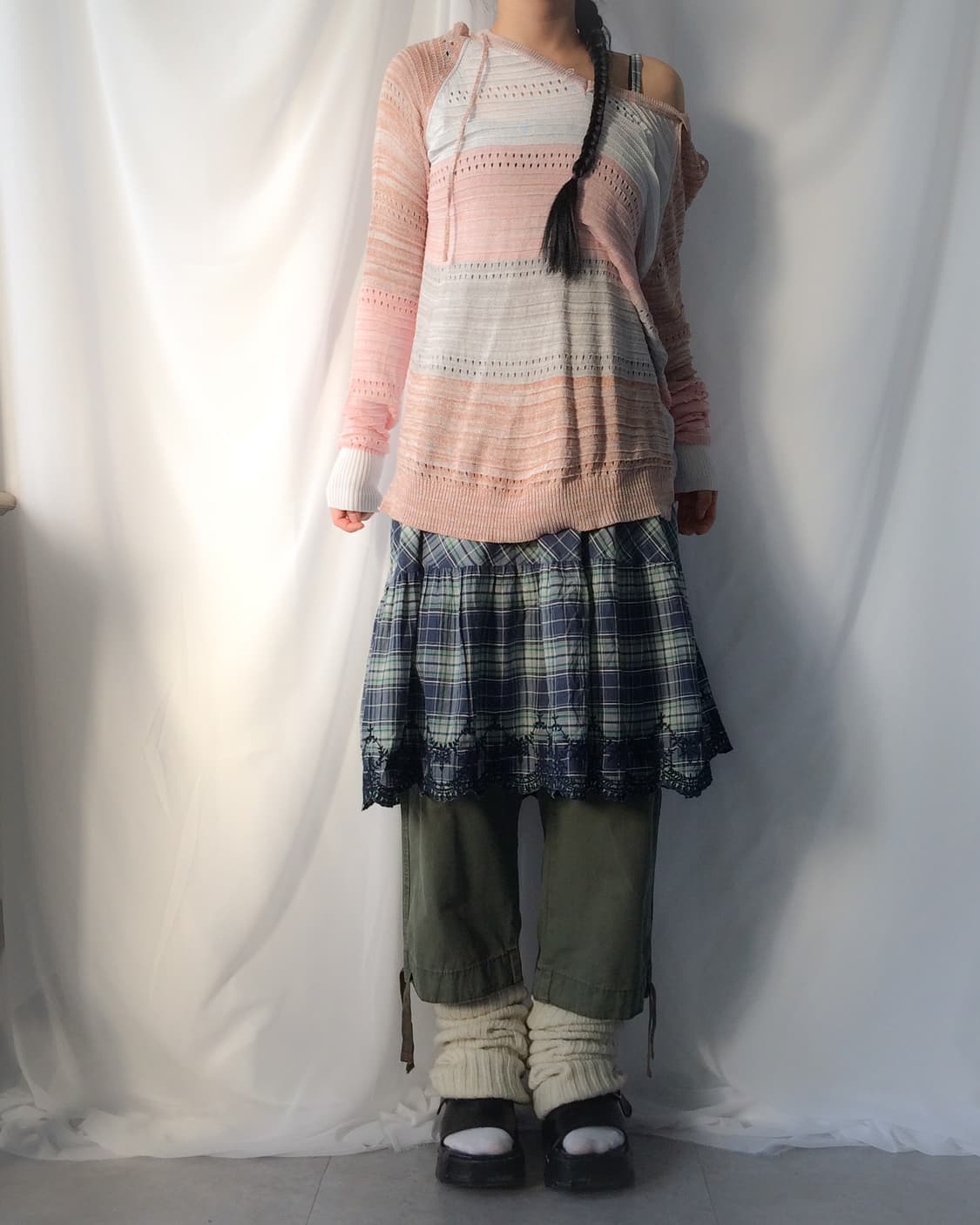 Mixed pattern point crochet hood knit 상품이미지5