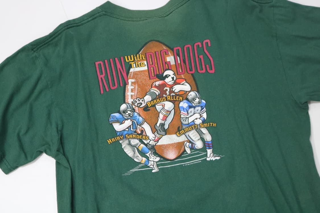 Big Dogs 빅독 90s 빈티지 미식축구 그래픽 그린 반팔 티셔츠 상품이미지4