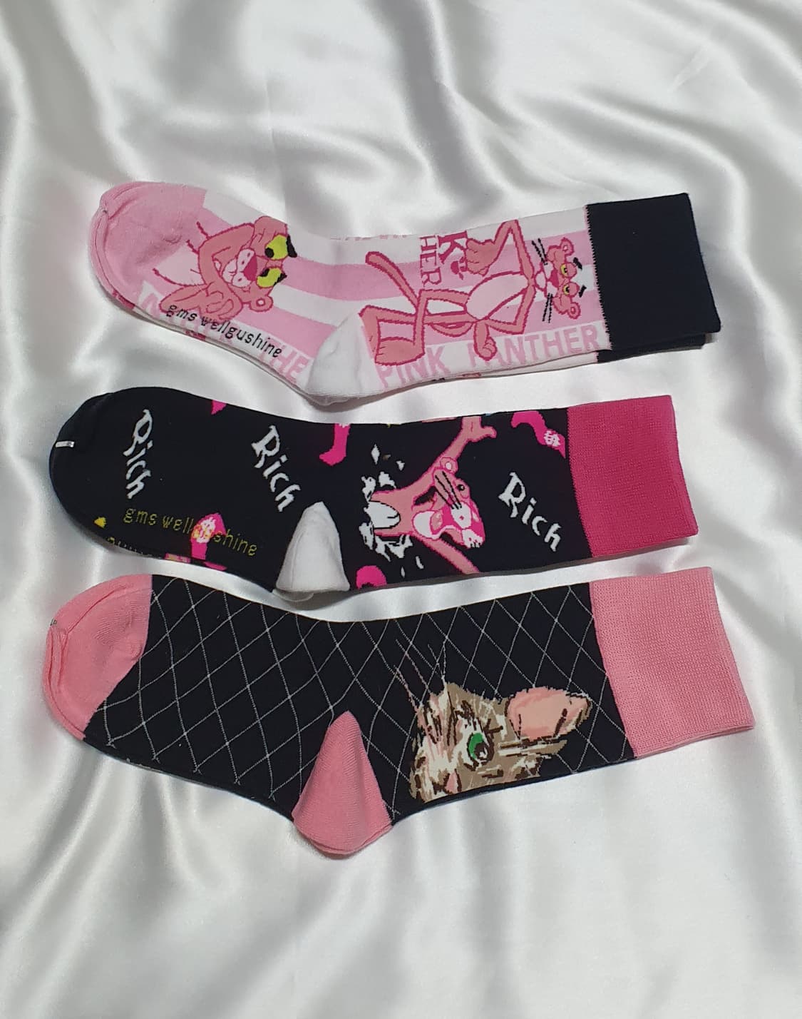 핑크 블랙 핑크 표범 고양이 하트 발자국 양말 상품이미지1