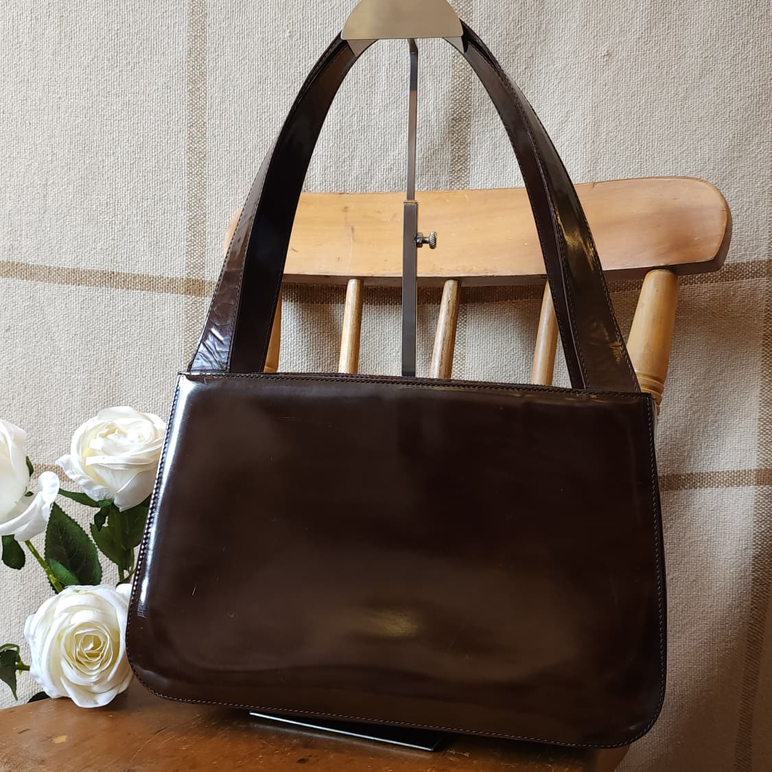 90s 이태리 브라운 페이던트 레더 숄더백 상품이미지2