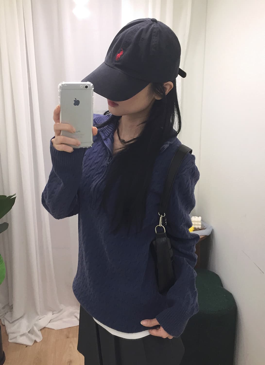 여성 폴로 꽈배기 니트 반집업 95~100 상품이미지2