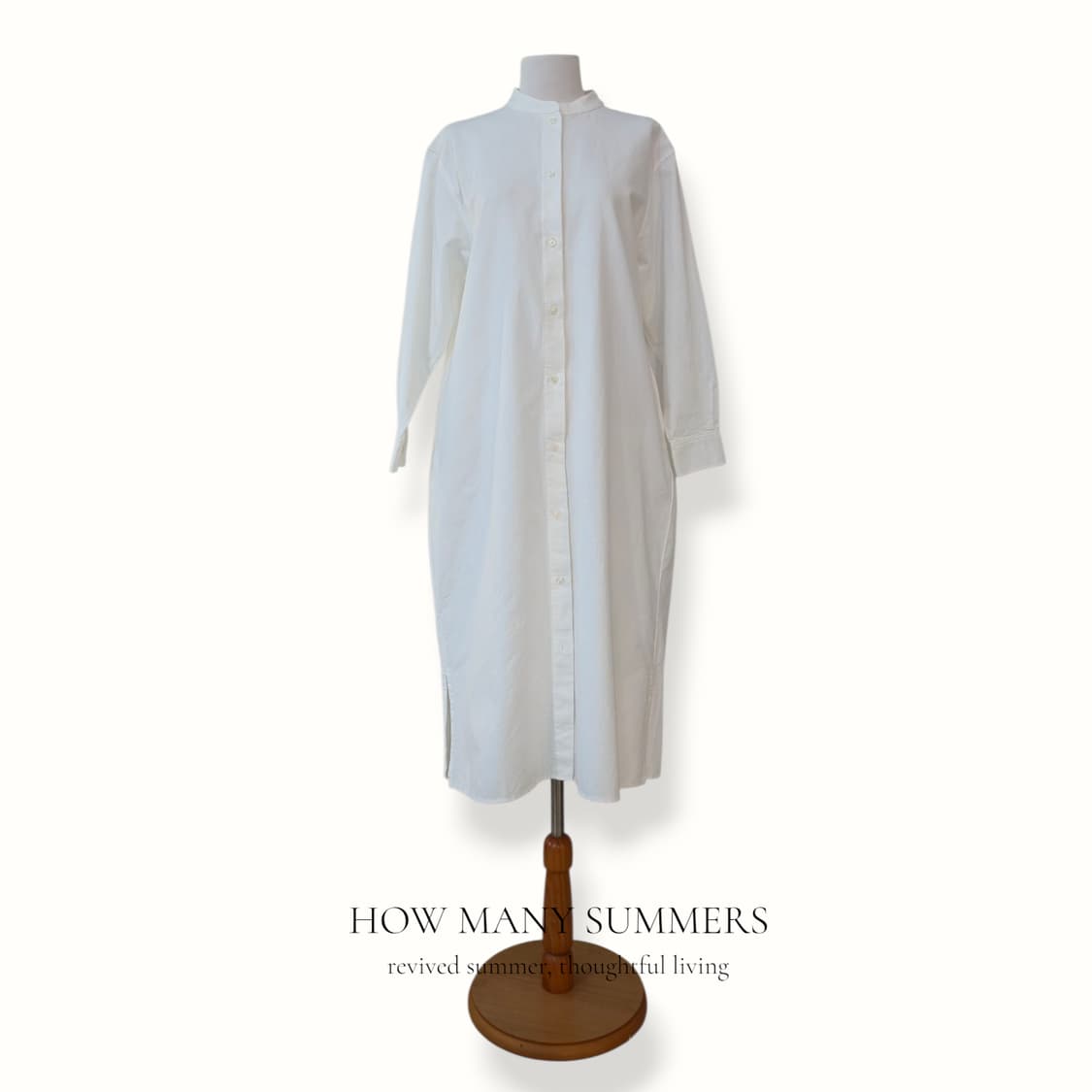 무인양품 셔츠 롱 원피스 화이트 면 밴드카라 (XS-S) 상품이미지1