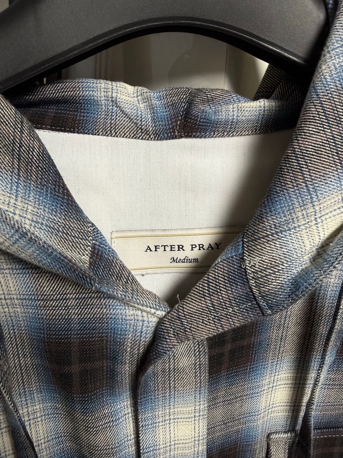 [M] 애프터프레이 웨스턴 체크 후디 셔츠 블루 상품이미지6