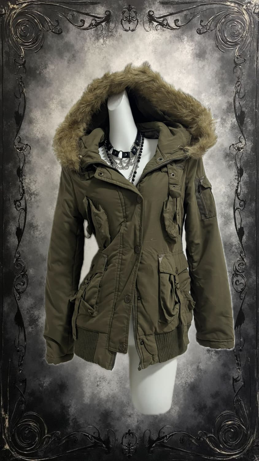 Khaki y2k fur bomber jacket 상품이미지1