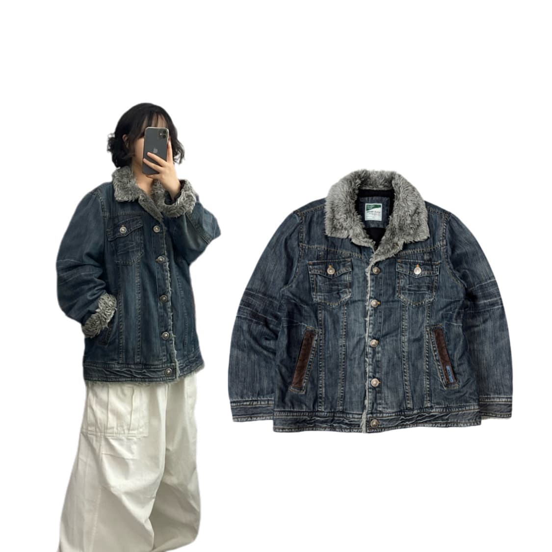 펑크 Y2K 락시크 울프 퍼 빈티지 데님자켓 상품이미지1
