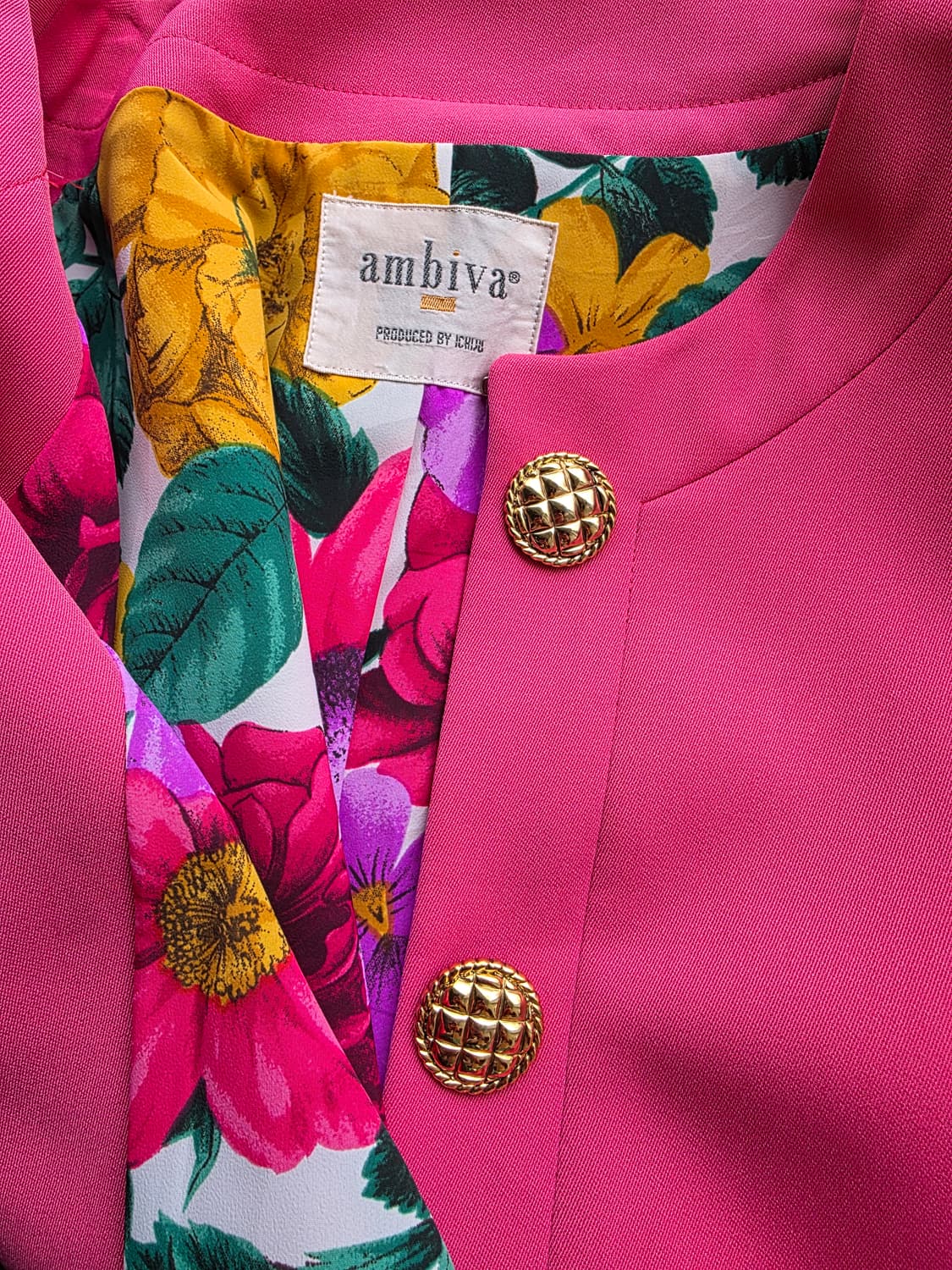 핑크 금장 버튼 원 후크 노카라 자켓 상품이미지5