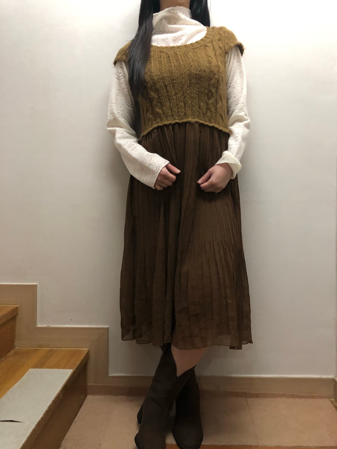 빈티지 브라운 니트 원피스 상품이미지4