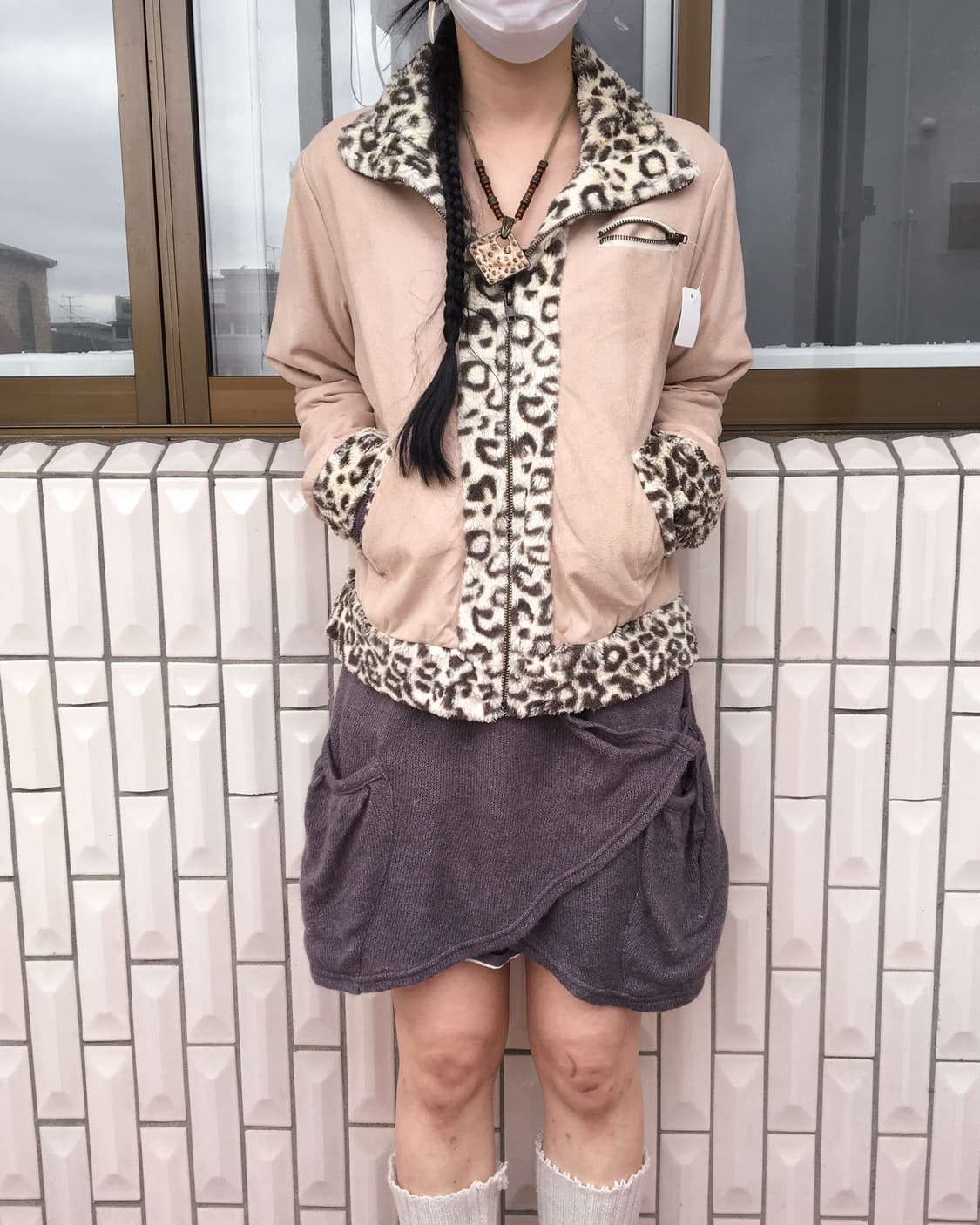 Leopard pattern fur trimming jacket 상품이미지1