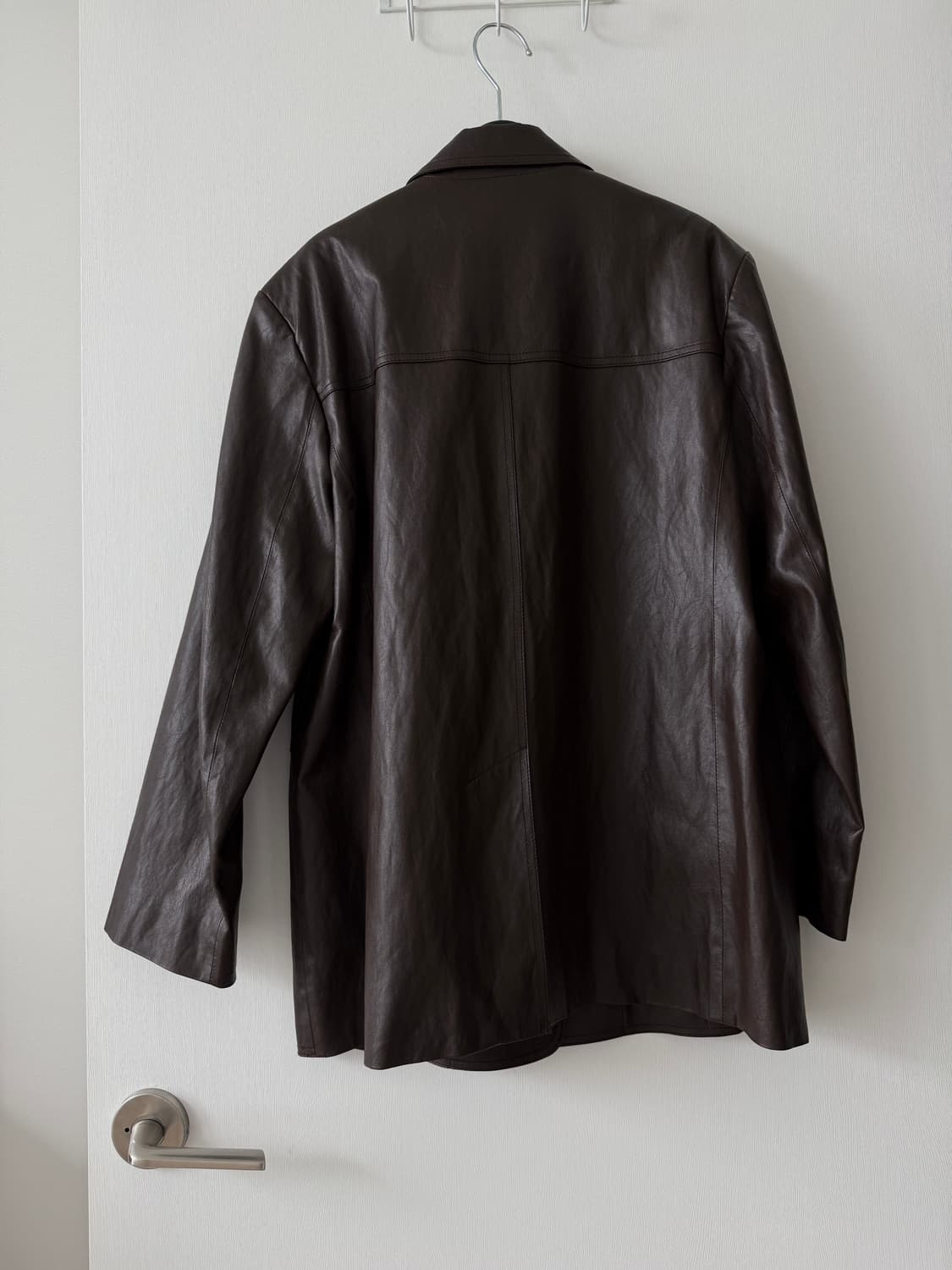 노티아 오버핏 싱글 레더 자켓 (브라운/FREE) 상품이미지5