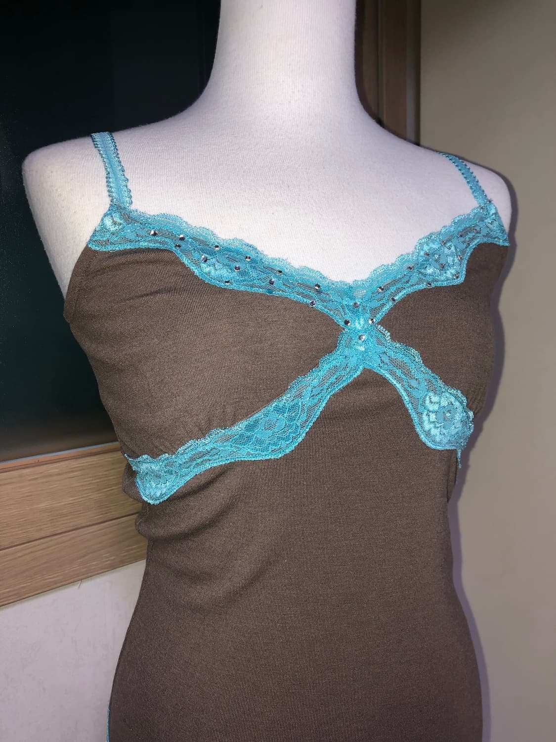 빈티지 구제 y2k 키치 레이스 큐빅 슬리브리스 나시 상품이미지5