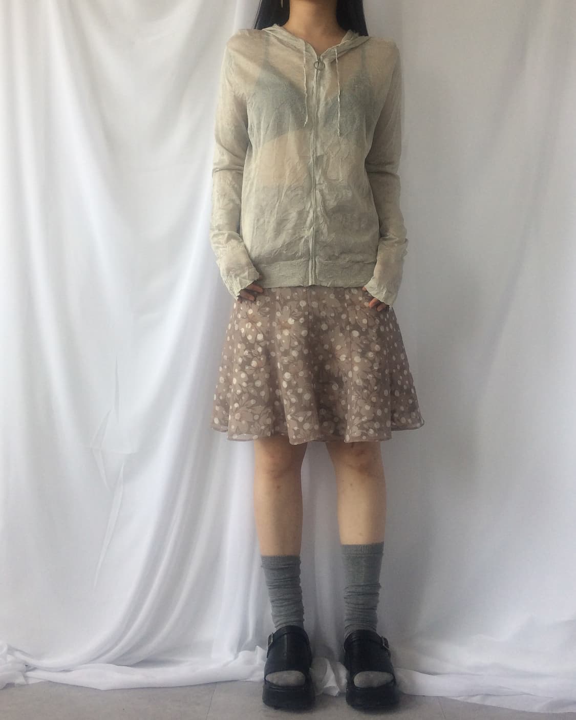 Dot flower pattern mixed midi skirt 상품이미지5