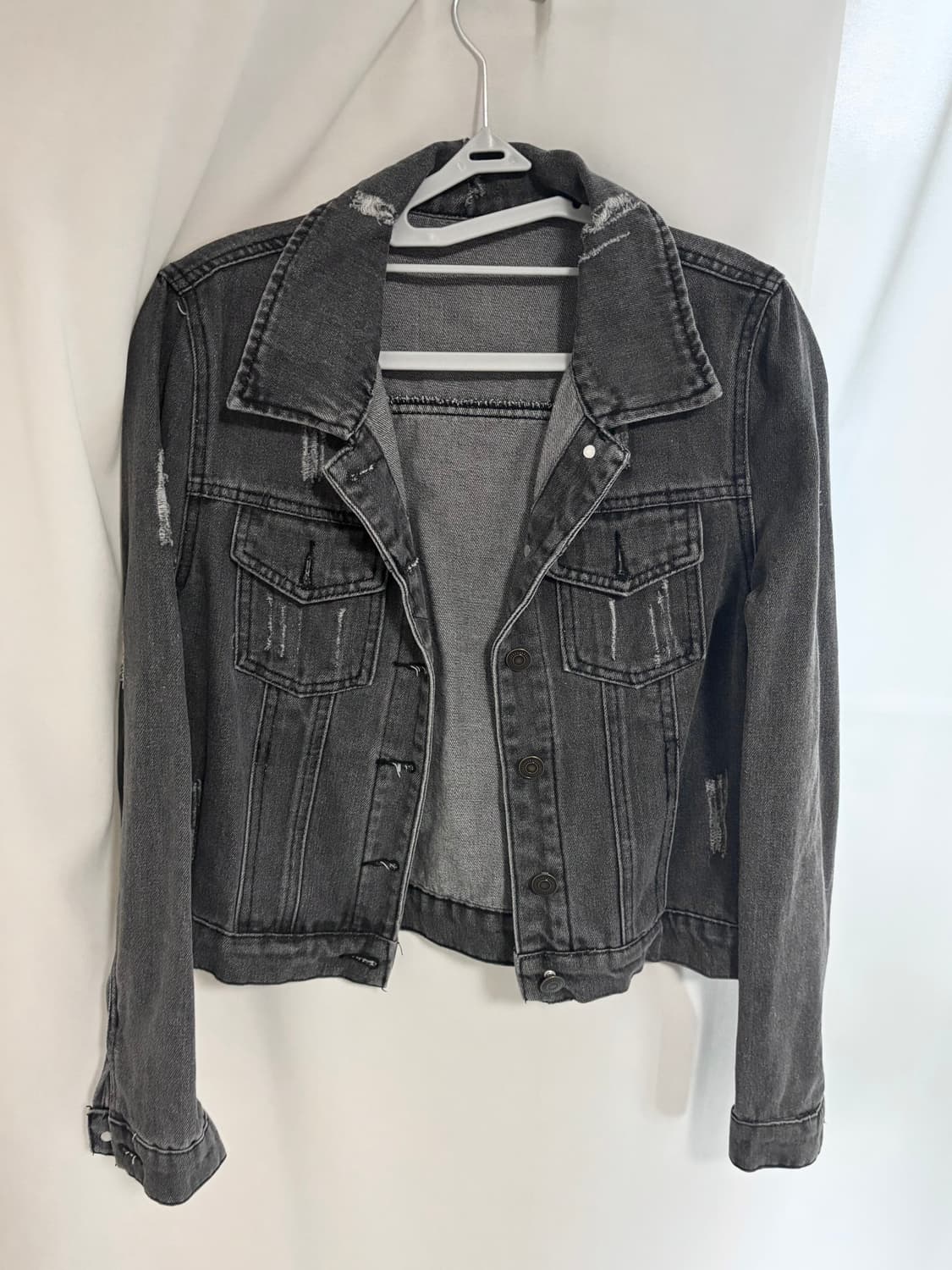 빈티지 락시크 펑크 그레이 데미지 데님 자켓 흑청 자켓 상품이미지1
