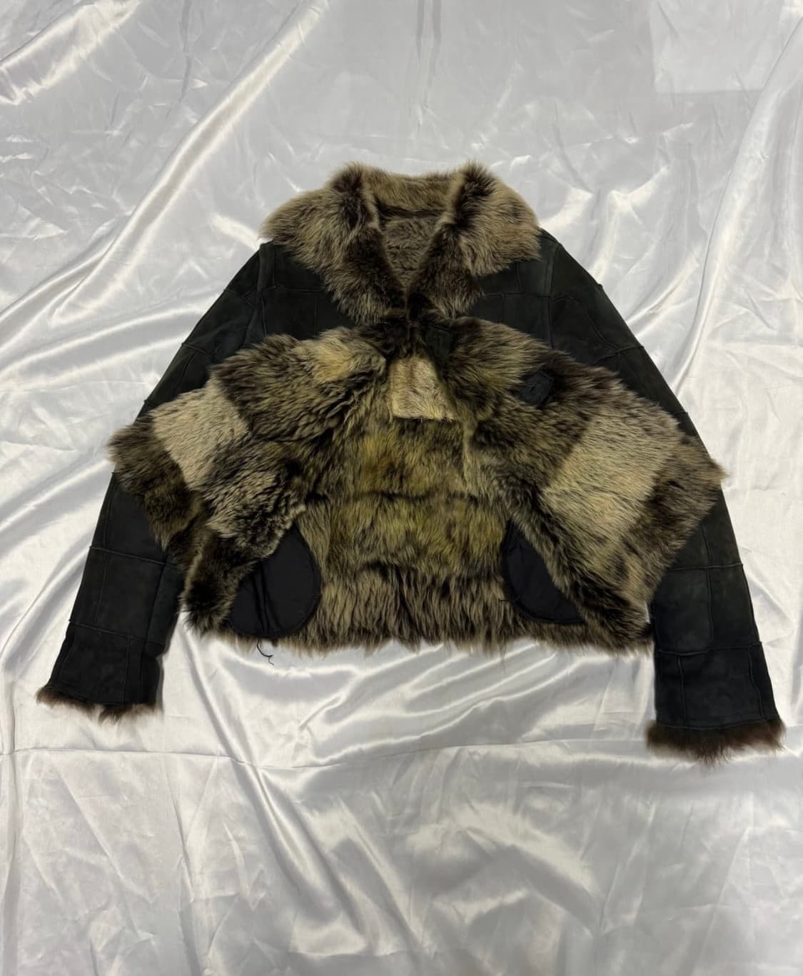 90‘s Issey miyake hai 스웨이드 패치워크 퍼 무스탕 상품이미지5