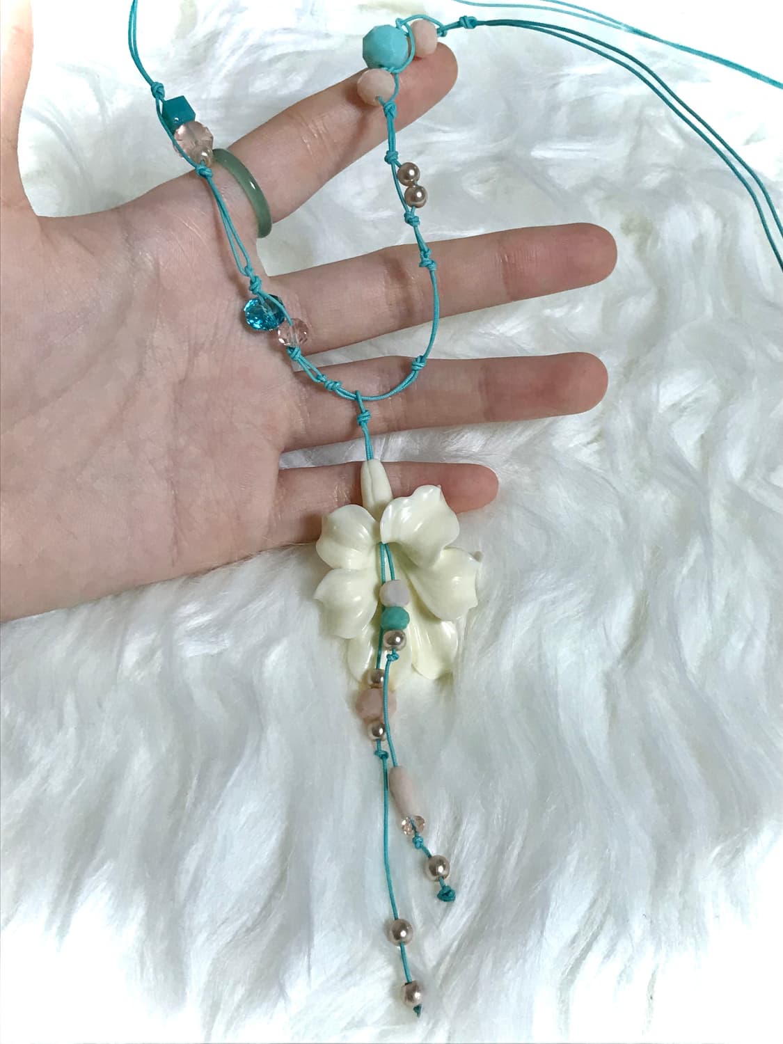 페어리 오키드 민트 드롭 비즈 끈 길이조절 목걸이 상품이미지1