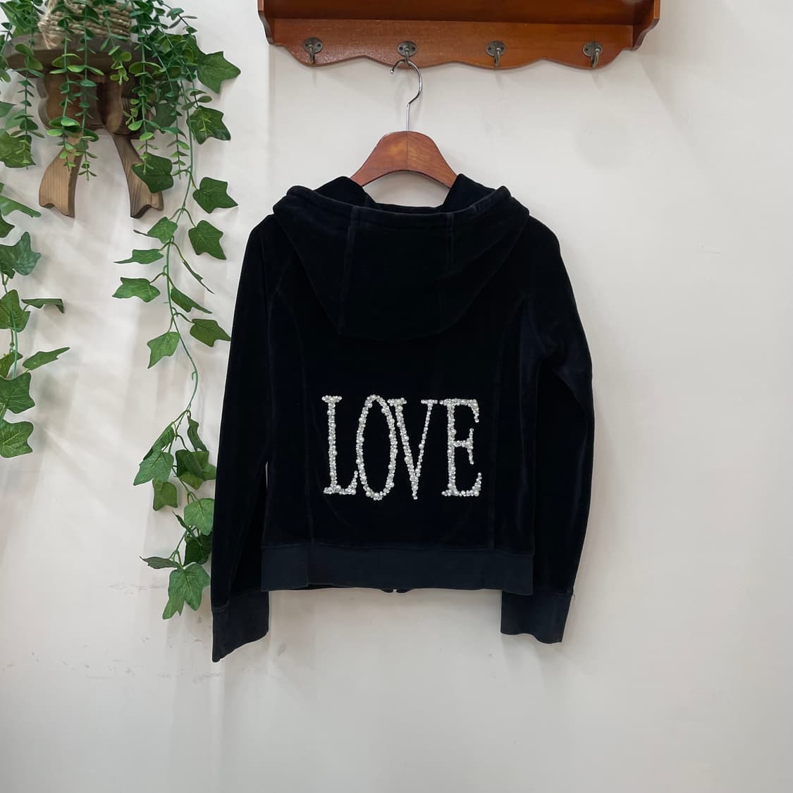 Rady 맥블링 갸루 쿠로갸루 y2k 블랙 벨루어 LOVE 후드집업 상품이미지4