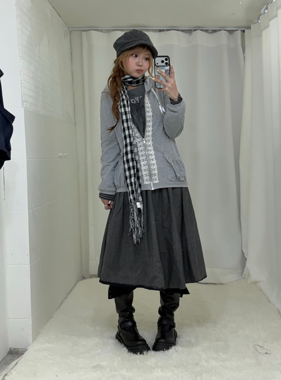 엑시즈팜 네이비 그레이 너드 모리 니혼진 리버시블 코디세트 상품이미지2