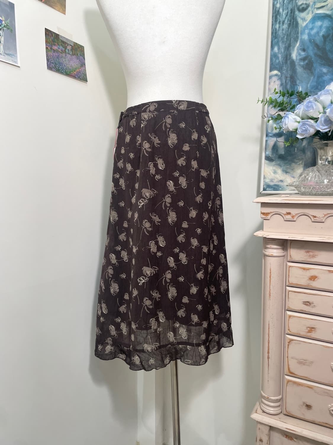 purple brown oriental flower ruffle skir 상품이미지4