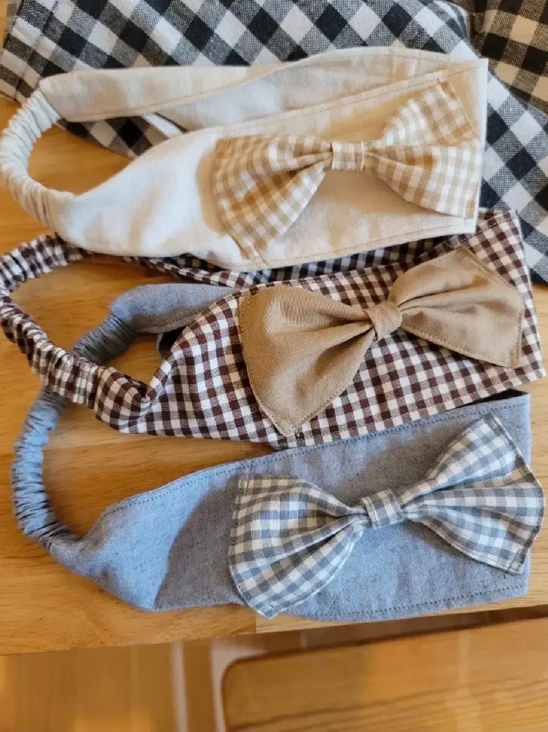 핸드메이드 베이지리본 브라운체크 헤어밴드 상품이미지3