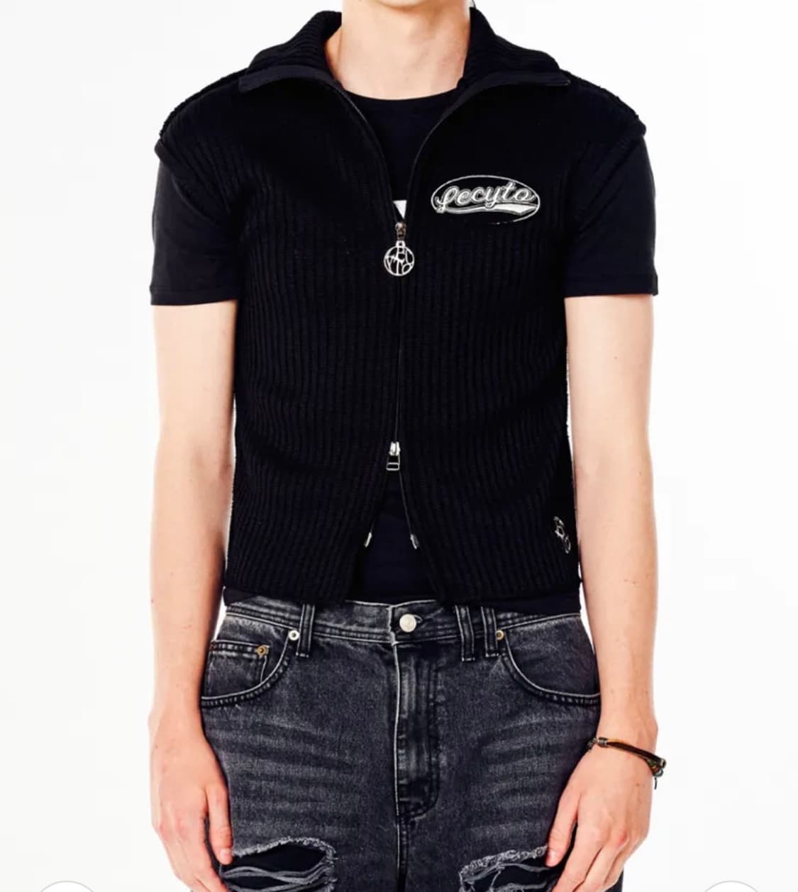 레씨토) Retro Wave Zip-Up Knit Vest_[Black] 상품이미지1