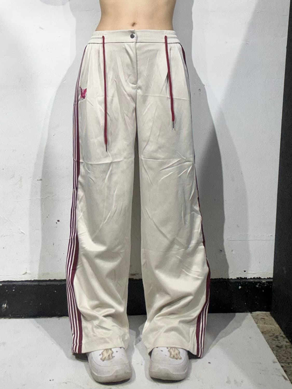 일본 빈티지 베이지 버건디 사이드 라인 와이드 트랙 팬츠 추리닝 바지  상품이미지2