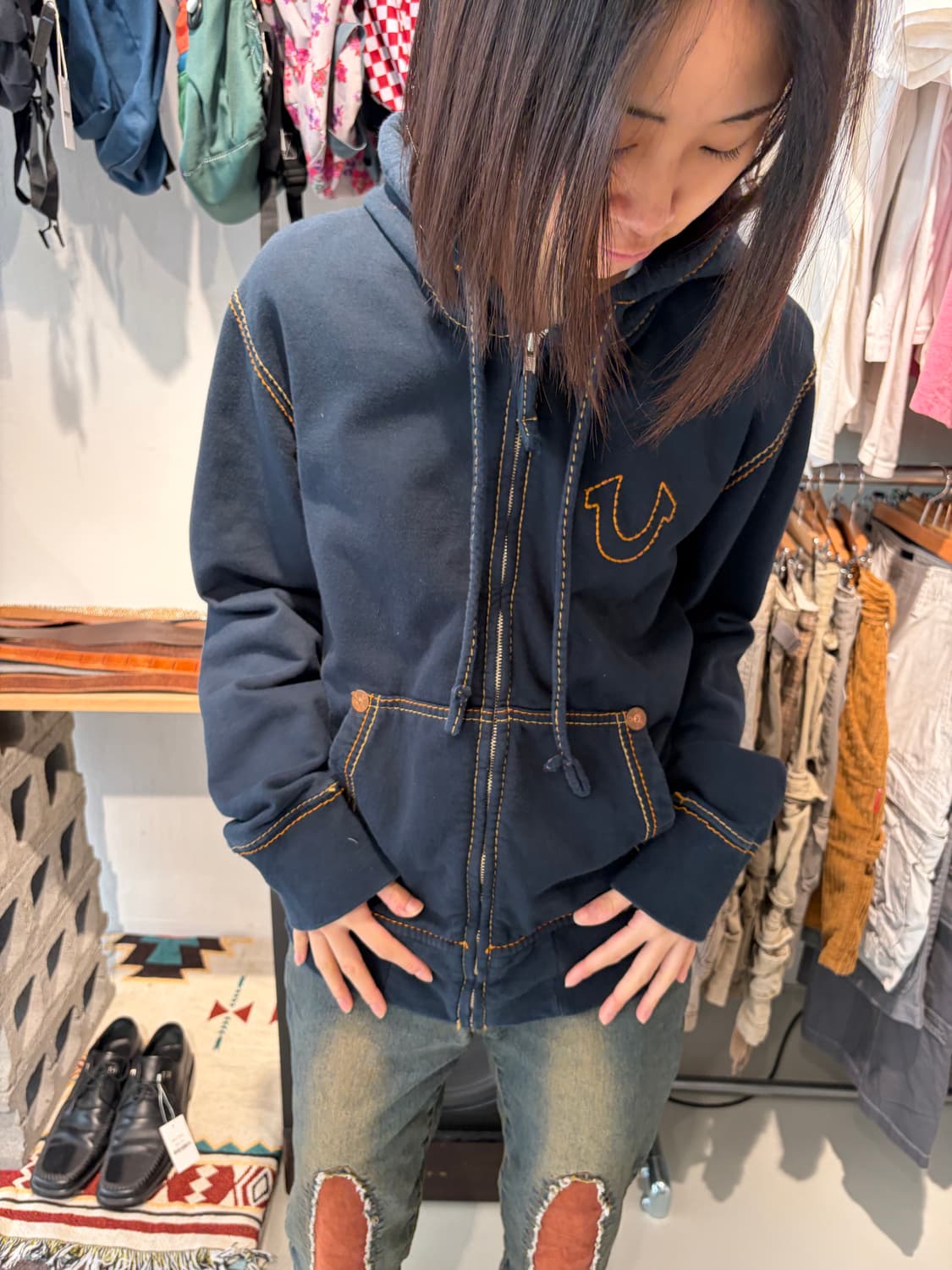 True Religion 스티치 집업 후드 L 상품이미지4