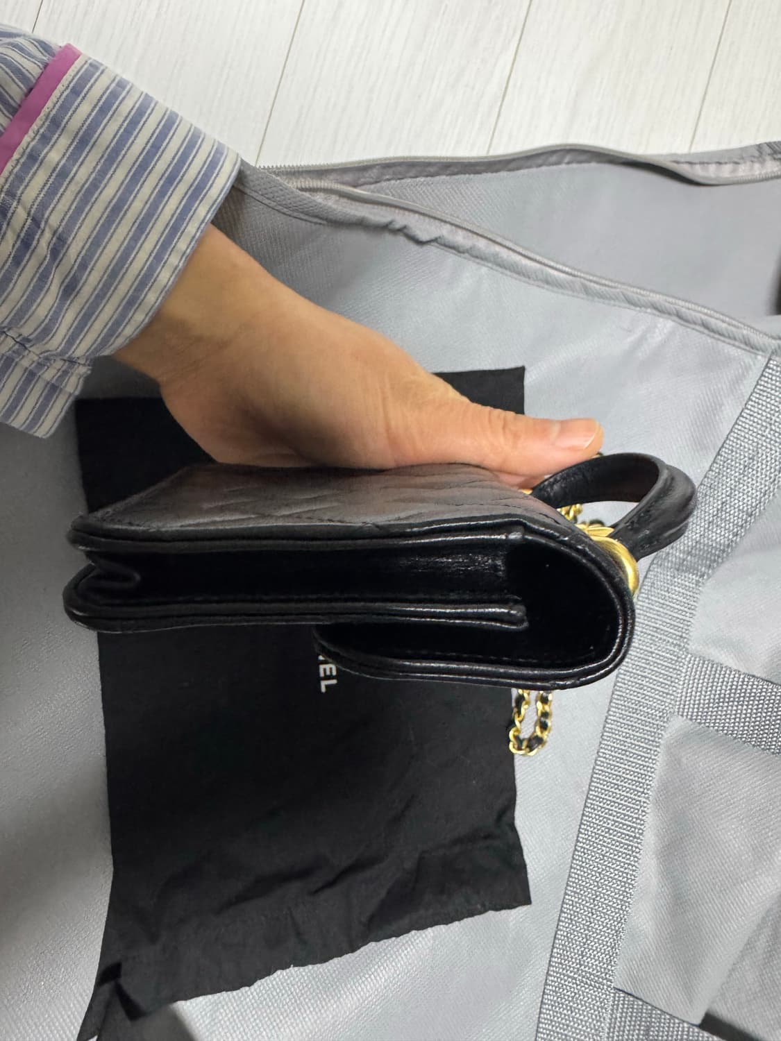 샤넬 체인 플랩 동전 지갑 램스킨 & 골드 메탈 블랙 상품이미지8