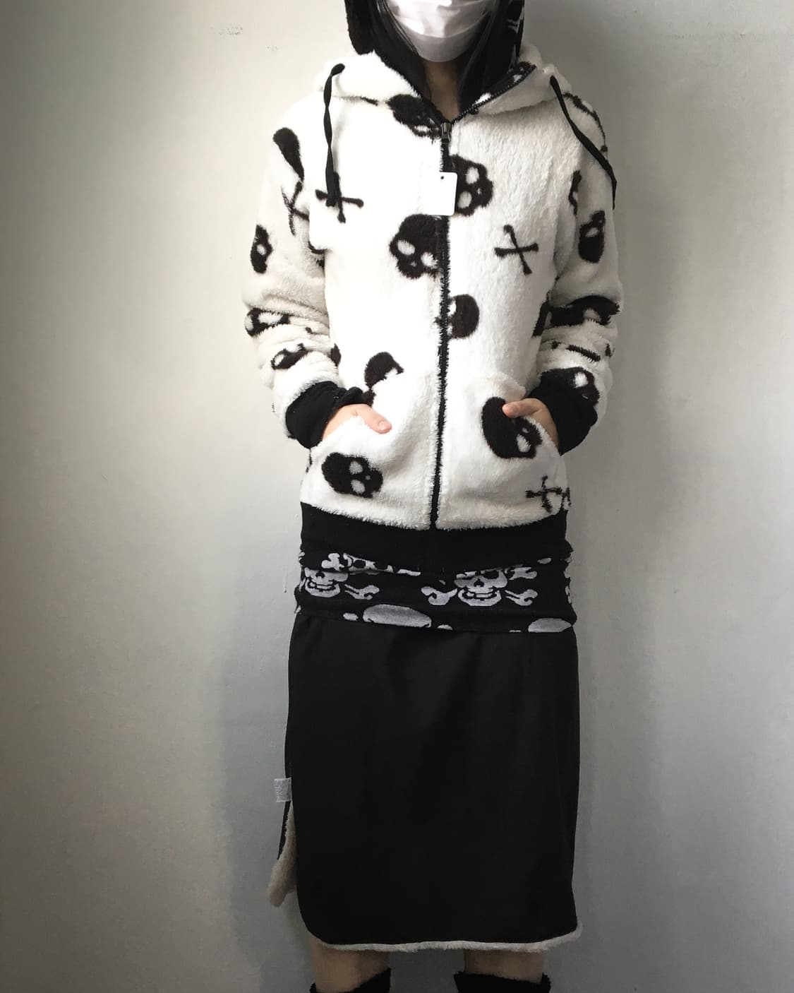 Skull pattern fleece hood zip up 상품이미지1