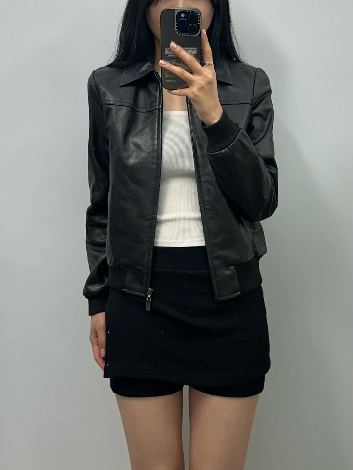 빈티지 카우레더 블랙 블루종 가죽 자켓 상품이미지2