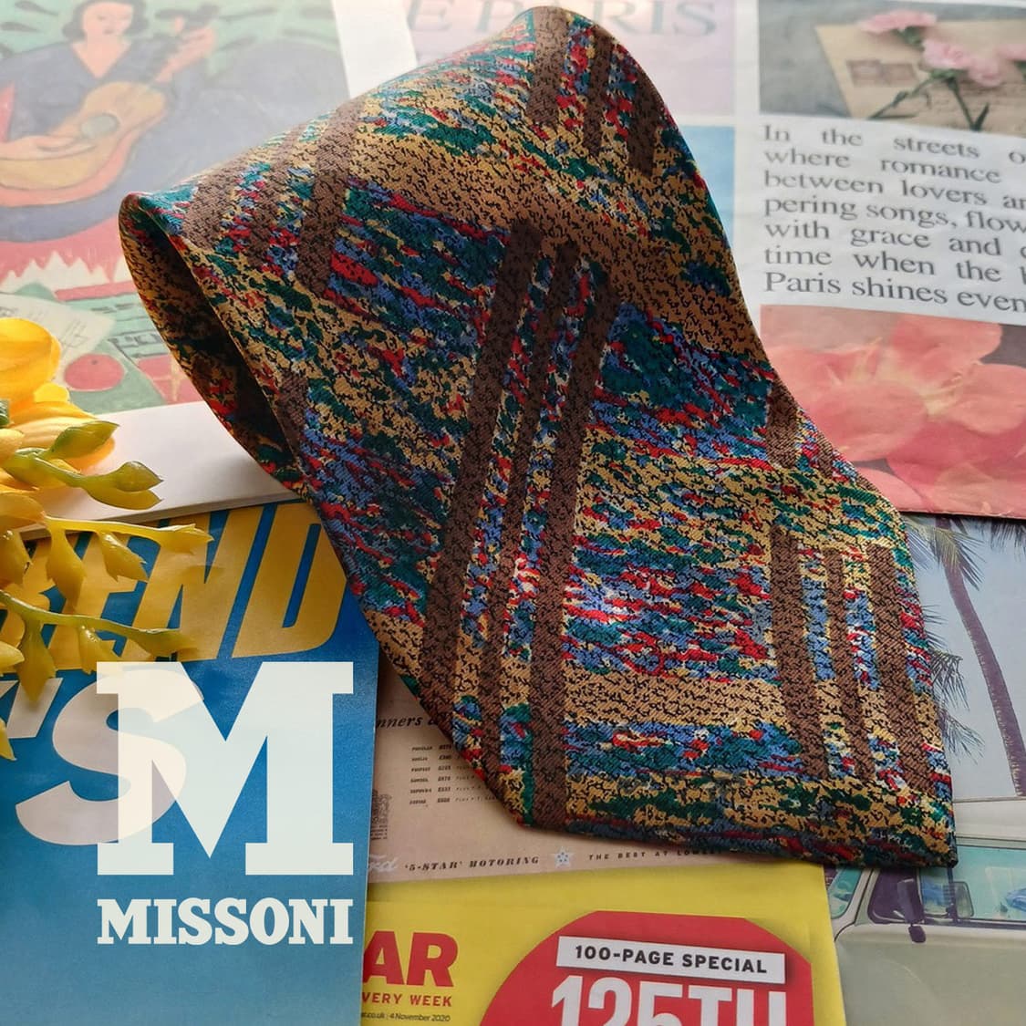 미쏘니 실크 멀티컬러 아트 패턴 넥타이 9.8cm A등급 A18558
 상품이미지1