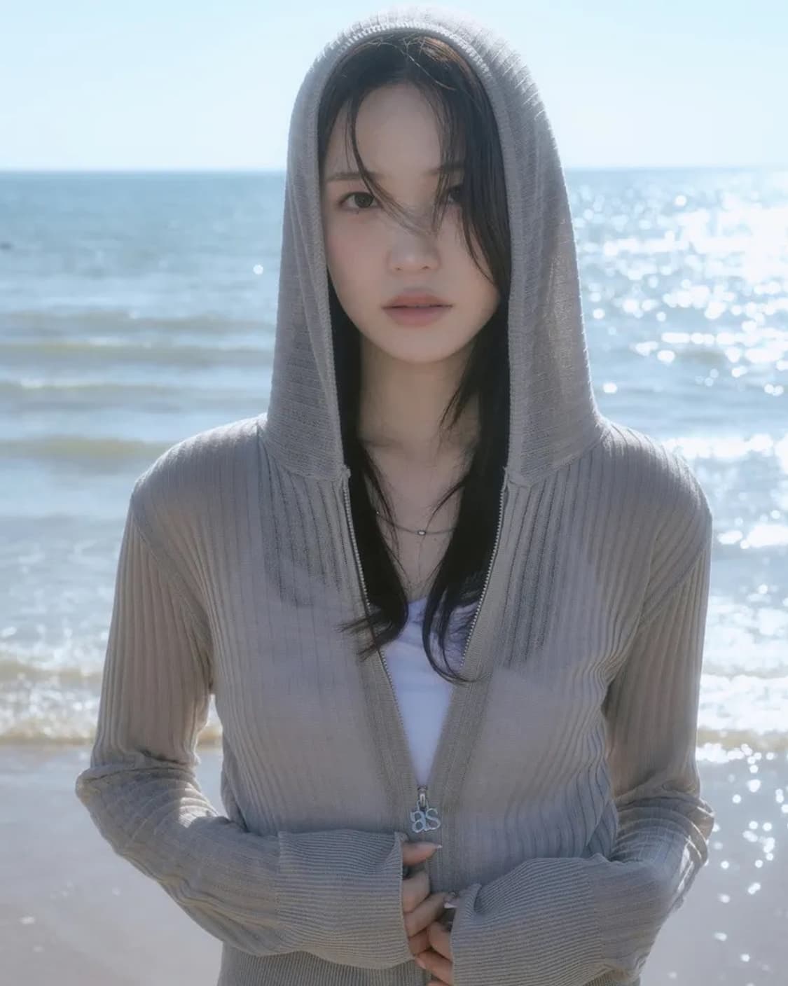 애즈온 NADIA SUMMER KNIT ZIP-UP 나디아 카키그레이 상품이미지2