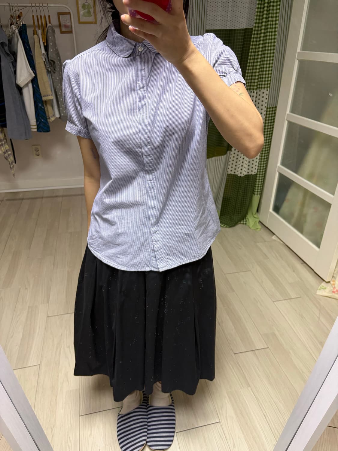 블루 스트라이프 반소매 블라우스 상품이미지8