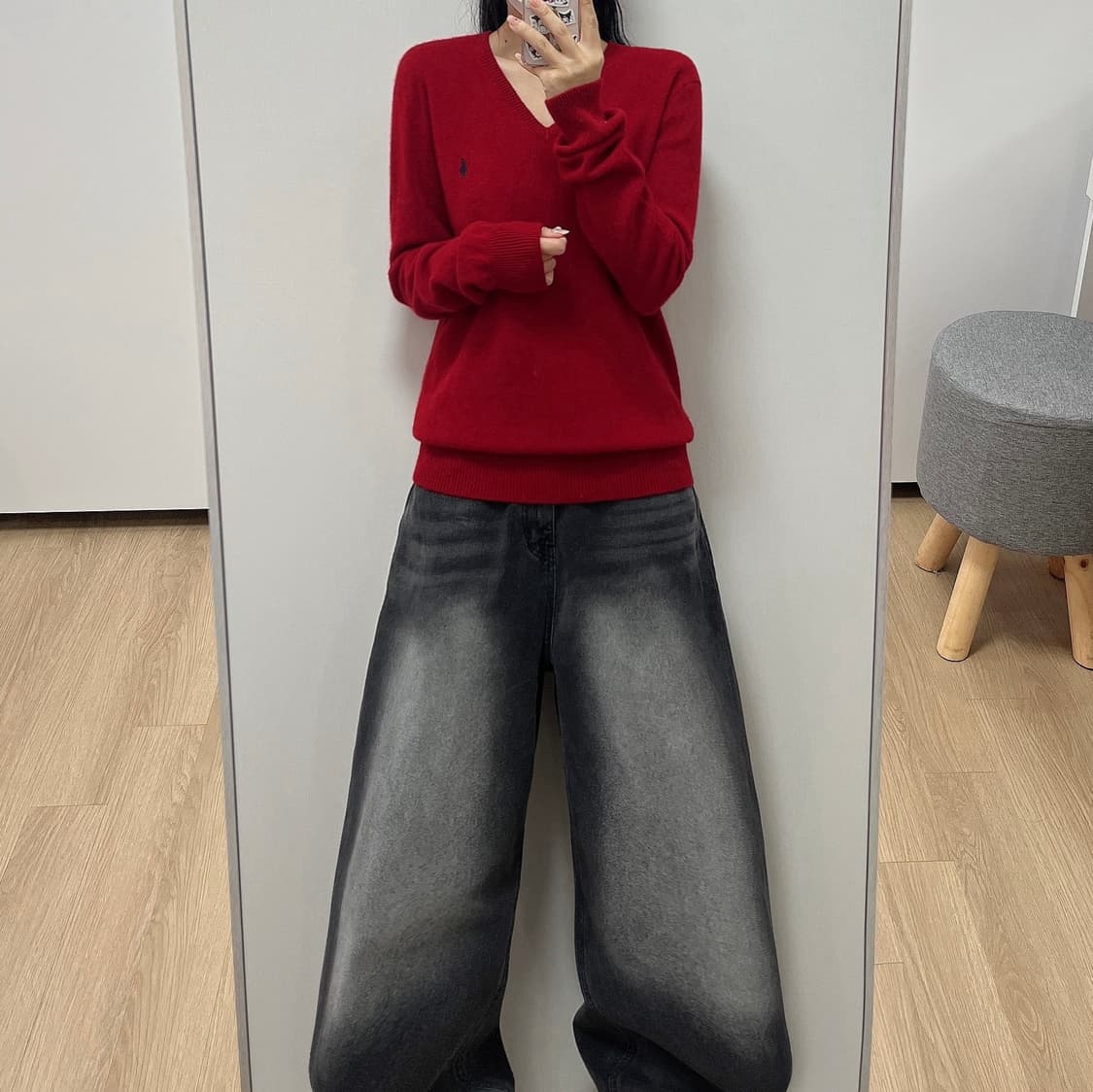 폴로 랄프로렌 레드 램스울 브이넥 니트 상품이미지1