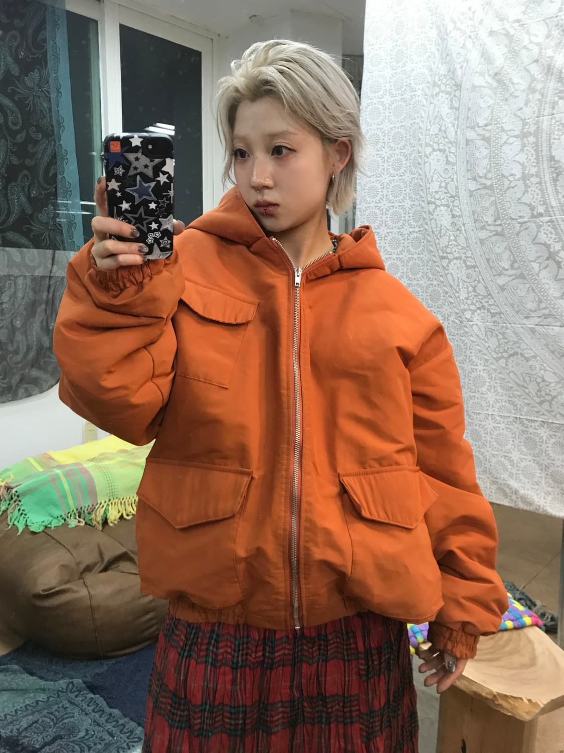 빈티지 오렌지 포켓 패딩 점퍼 상품이미지1