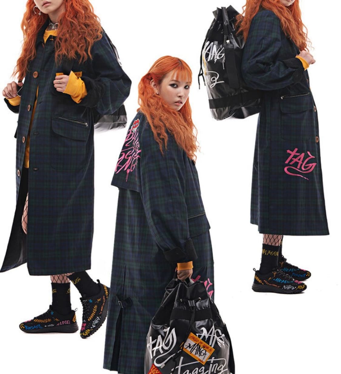 그라피스트 만지 그래피티 체크 롱 코트 상품이미지1