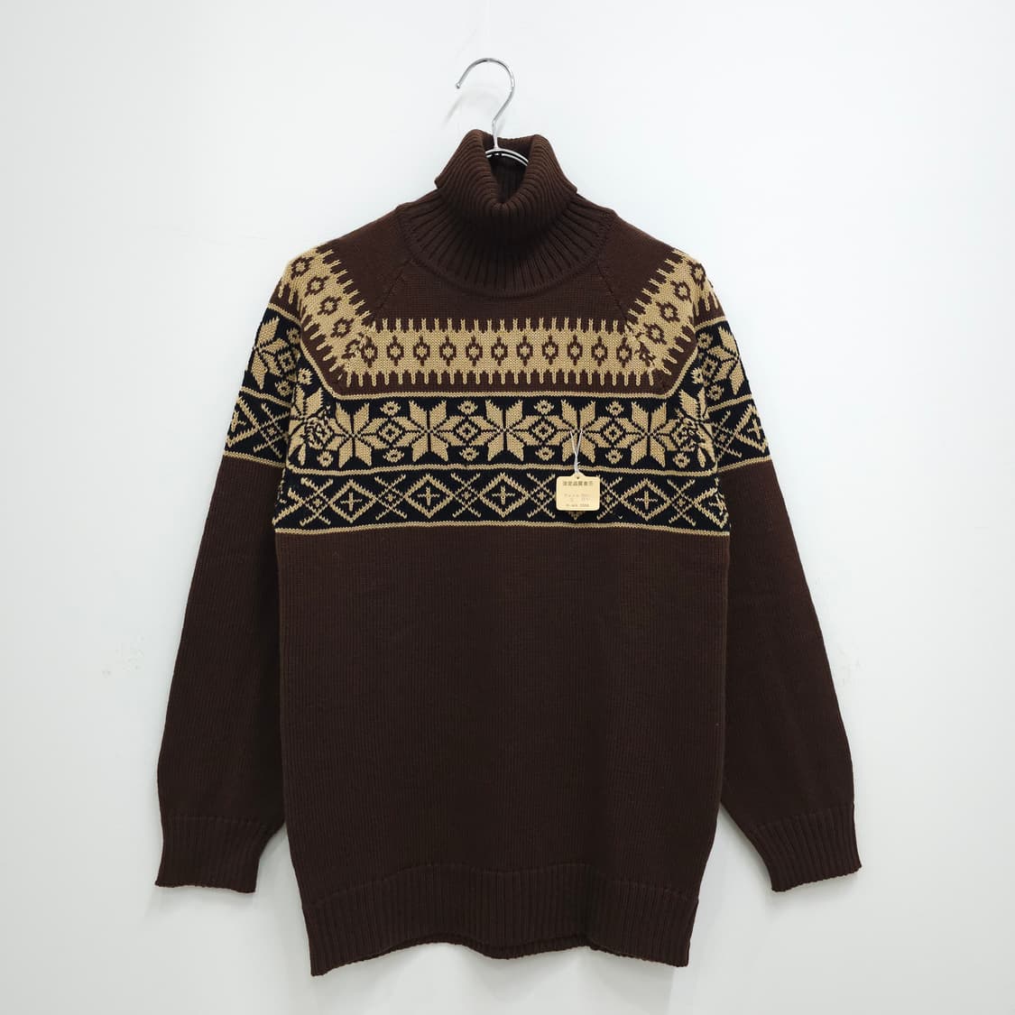 브라운 노르딕 패턴 터들넥 니트 일본빈티지 상품이미지1