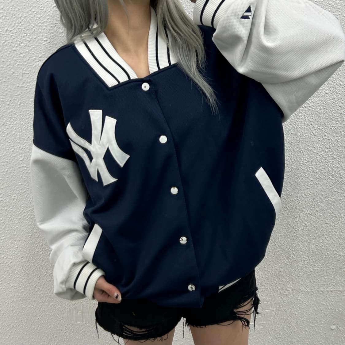 90's 마제스틱 네이비 양키즈 바시티 자켓 3XL 상품이미지1