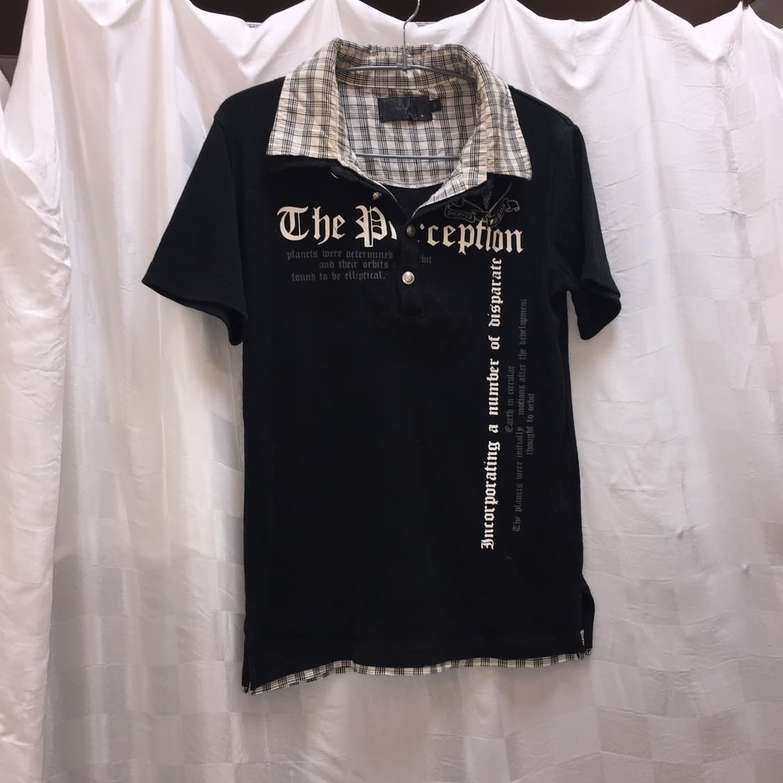 JPN Vintage 갸루 펑크 레터링 체크 PK 카라티 상품이미지2