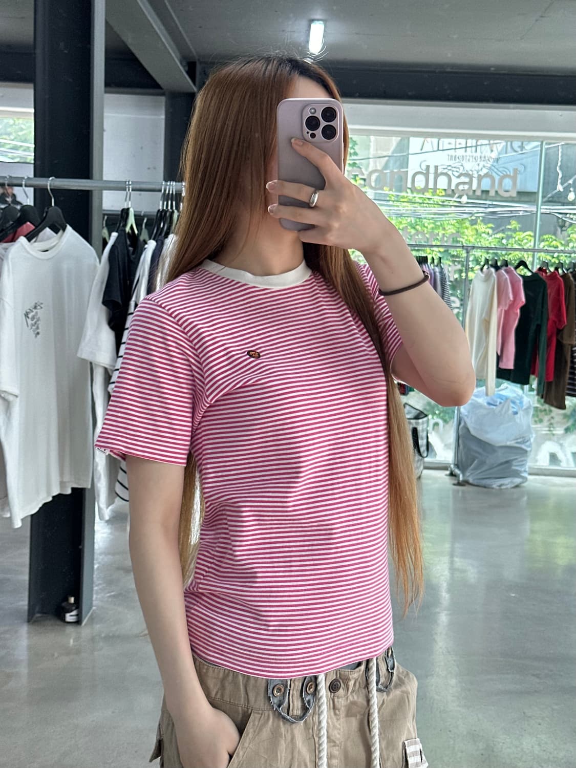 베이프 베이비마일로 핑크 스트라이프 크루넥 반팔티 상품이미지2