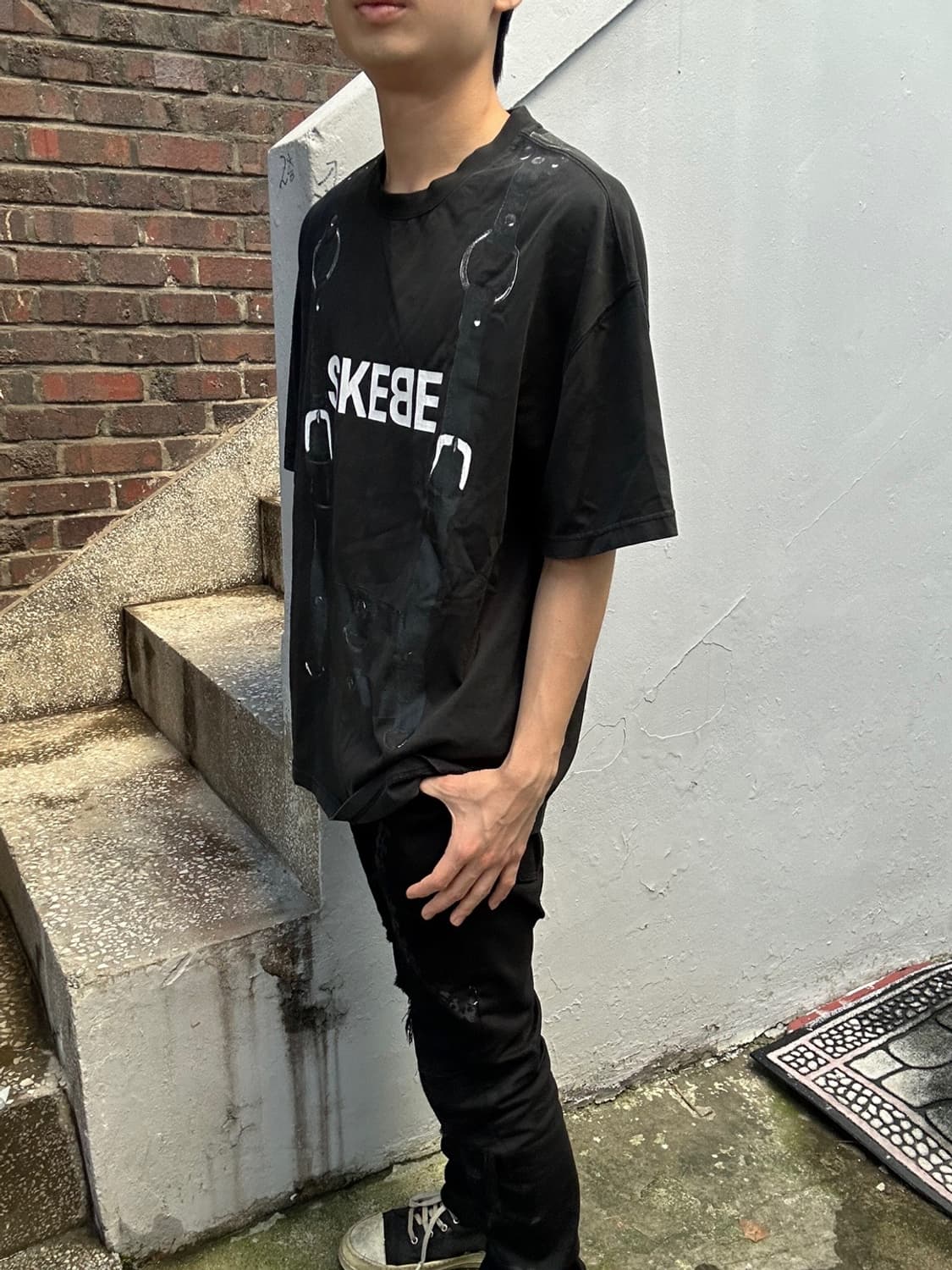 일본빈티지 SKEBE 본디지 프린팅 블랙 티셔츠 상품이미지2