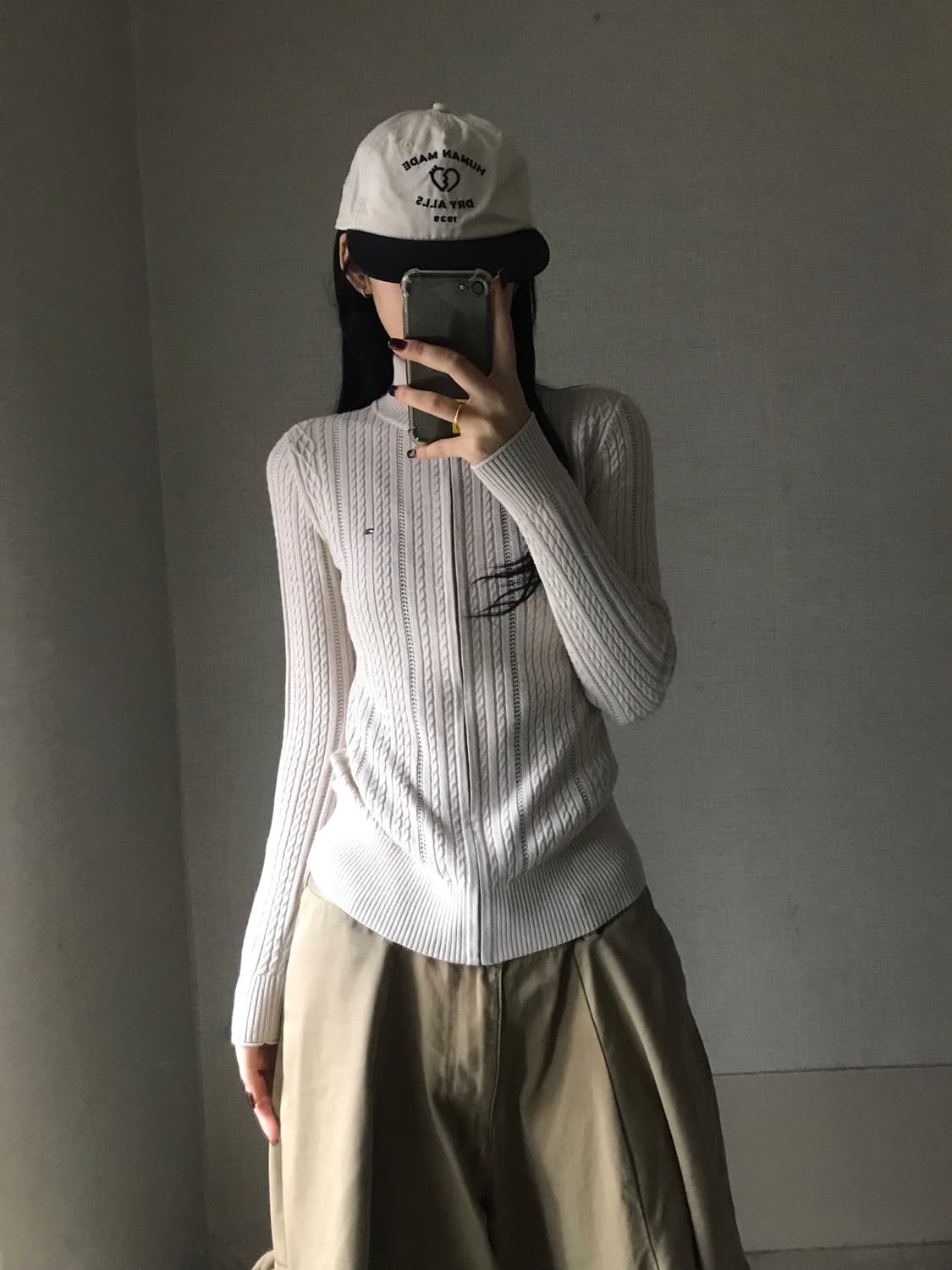 타미힐피거 오트밀 딱붙핏 니트집업 상품이미지3